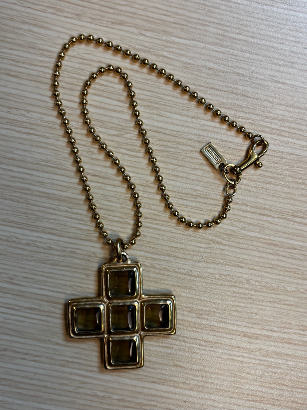 COACH Vintage Gold-Tone Beaded Ball Chain Cross Pendant Necklace - Picture 6 of 6